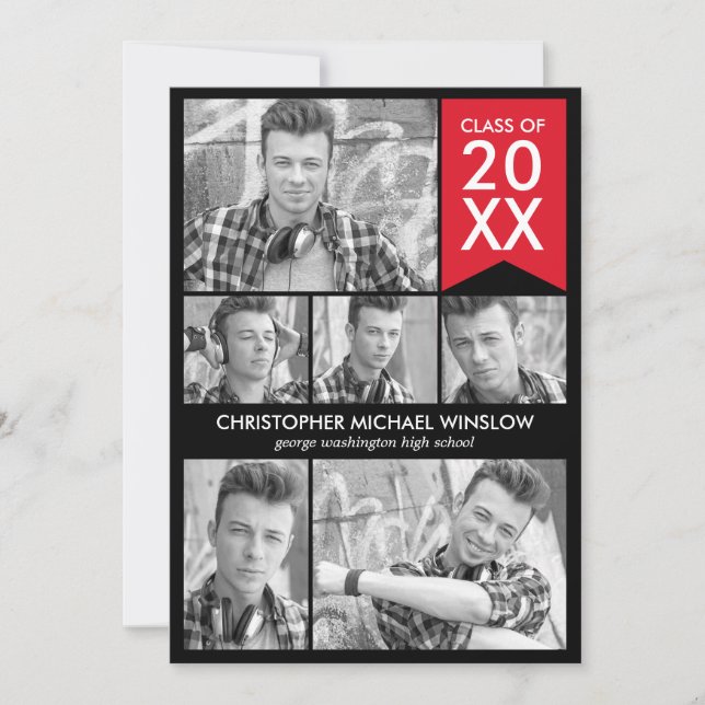 Modern Flag Graduation Invitation - Red (Front)