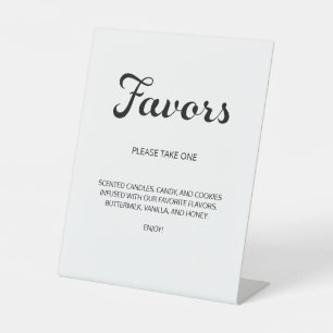 Modern Flair Script Minimal Favours White Wedding Pedestal Sign