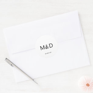 Modern Flair Script Minimal Monogram White Wedding Classic Round Sticker