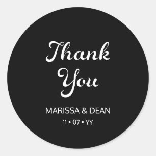 Modern Flair Script Minimalist Black Wedding Classic Round Sticker