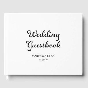 Modern Flair Script Minimalist White Wedding Guest Book