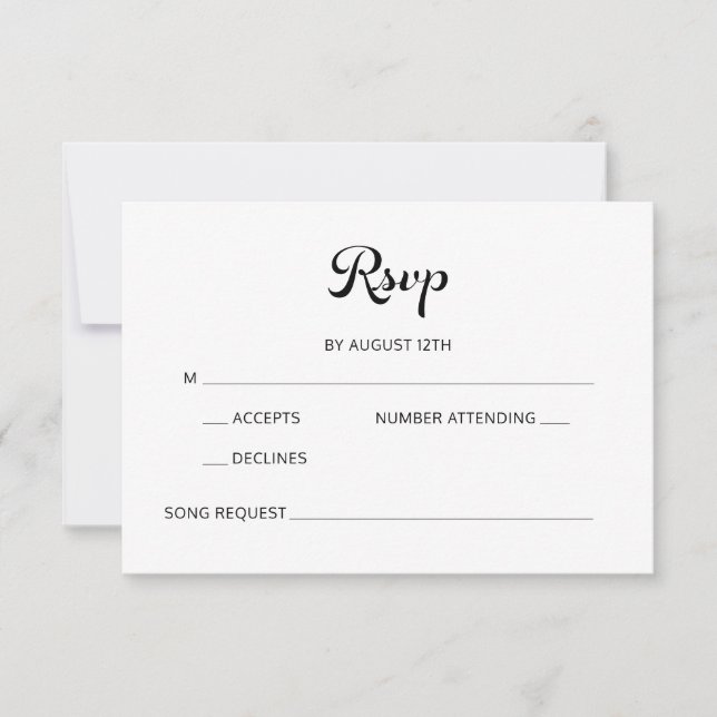 Modern Flair Script Minimalist White Wedding RSVP Card (Front)