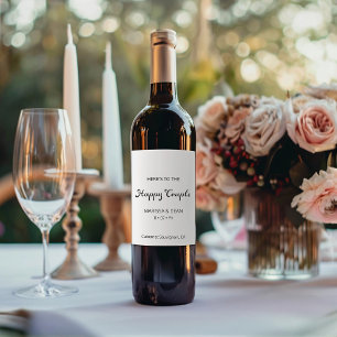 Modern Flair Script Minimalist White Wedding Wine Label