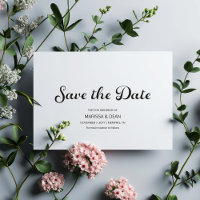 Modern Flair Script White Wedding Save the Date