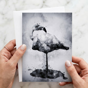 Modern Flamingo Black and White Watercolor Art Card