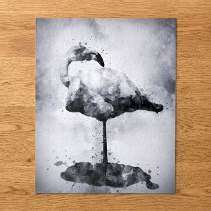 Modern Flamingo Black and White Watercolor Art Jigsaw Puzzle