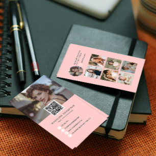 Modern Flamingo Pink Photo Collage Photographer Business Card