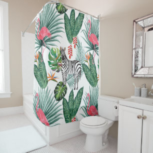 Modern flamingo zebra tropical leaf watercolor