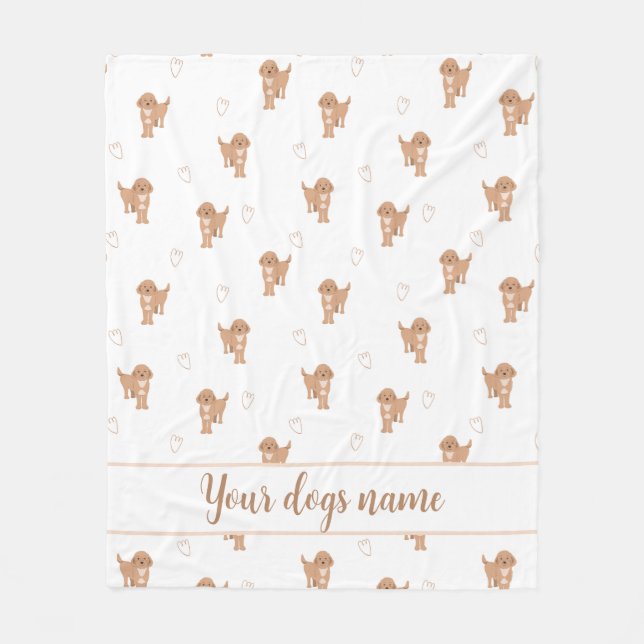 Modern Flat Design Cockapoo & Hearts Pattern Fleece Blanket (Front)