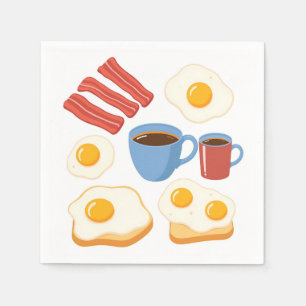 Modern Flat Design of Bacon Eggs Toast and Coffee Napkin