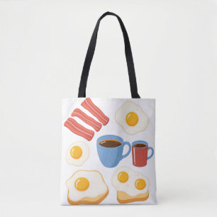 Modern Flat Design of Bacon Eggs Toast and Coffee Tote Bag