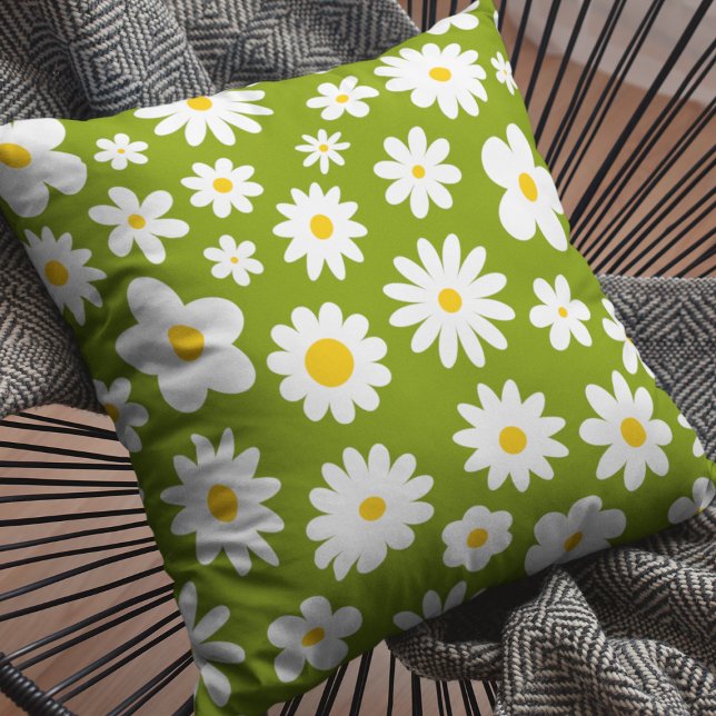 Modern Flat Graphic Daisy Green Throw Pillow (Creator Uploaded)