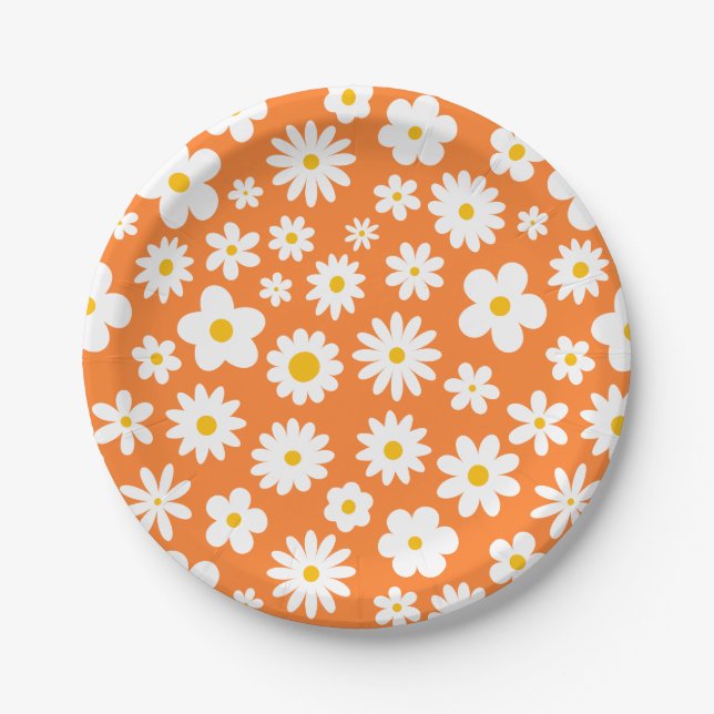 Modern Flat Graphic Daisy Orange  Paper Plate (Front)