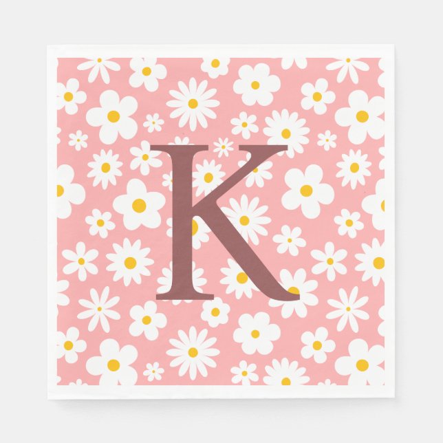 Modern Flat Graphic Daisy Pink Napkin (Front)