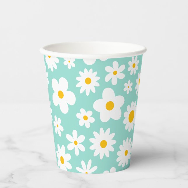 Modern Flat Graphic Daisy Robin's Egg Blue  Paper Cups (Front)