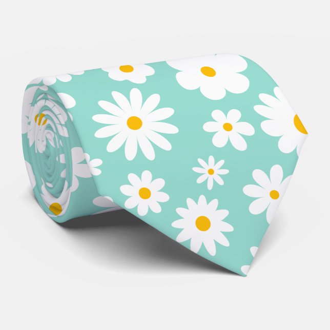 Modern Flat Graphic Daisy Robin's Egg Blue  Tie (Rolled)