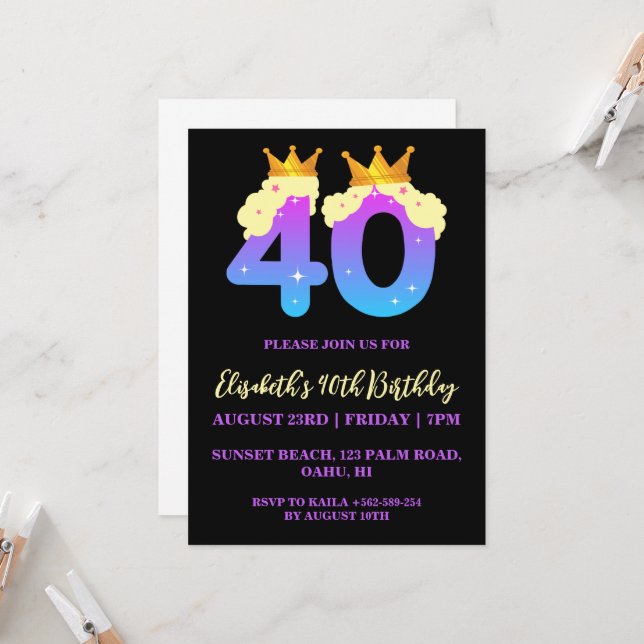 modern floral 40th birthday invitations (Front/Back In Situ)