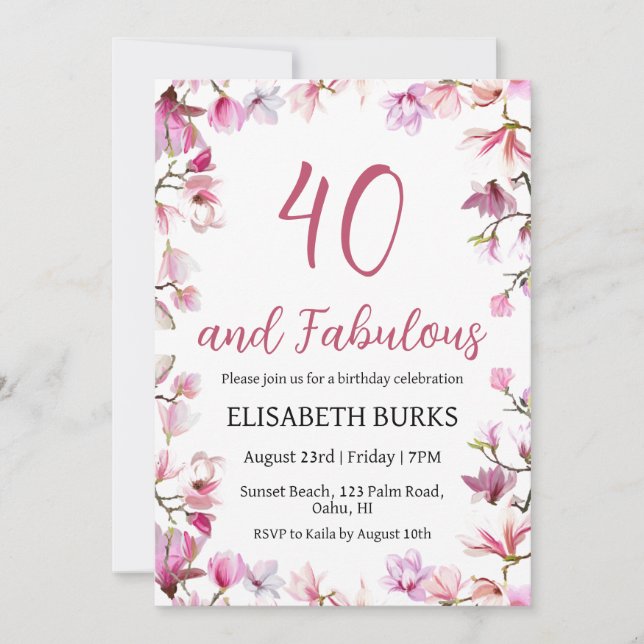 modern floral 40th birthday invitations (Front)