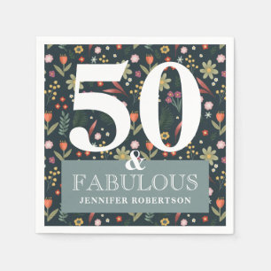 Modern Floral 50 and Fabulous Birthday Napkins