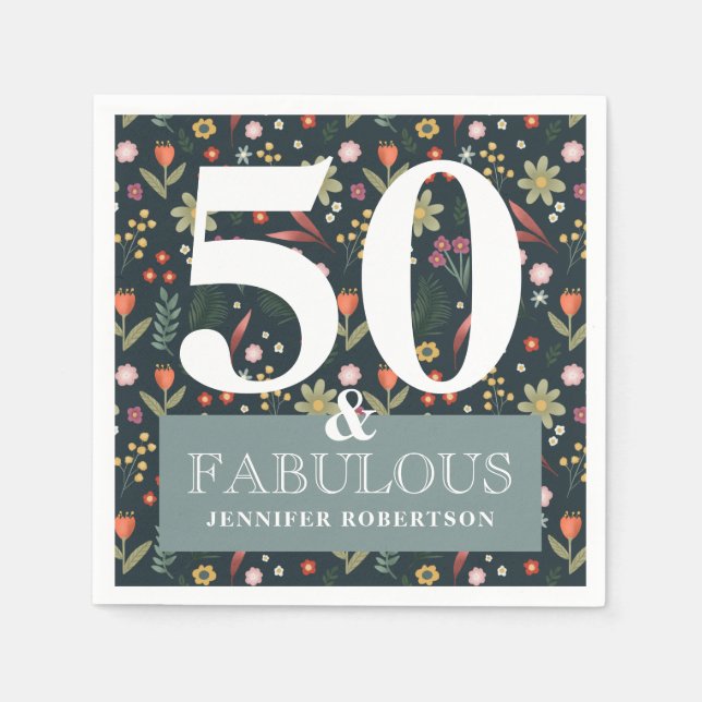 Modern Floral 50 and Fabulous Birthday Napkins (Front)