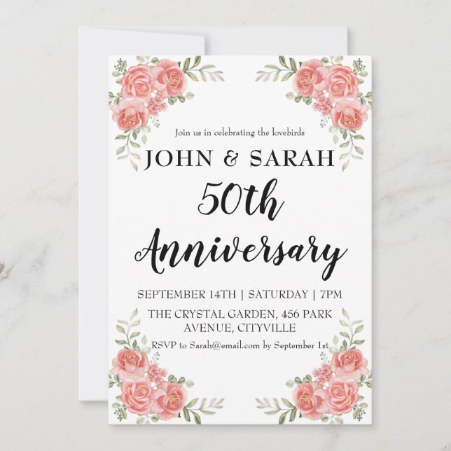 modern floral 50th anniversary party invitations (Front)