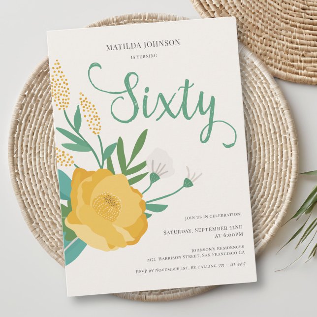 Modern Floral 60th Birthday Party Invitation (Modern Floral 60th Birthday Party Invitation)