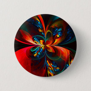 Modern Floral Abstract Art Orange Blue Pattern #14 2 Inch Round Button