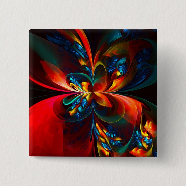 Modern Floral Abstract Art Orange Blue Pattern #14 2 Inch Square Button (Front)