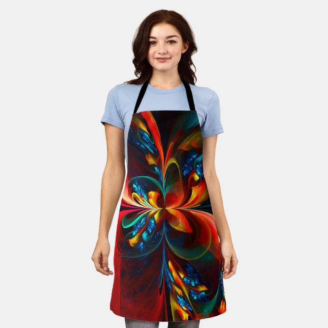 Modern Floral Abstract Art Orange Blue Pattern #14 Apron (Worn)