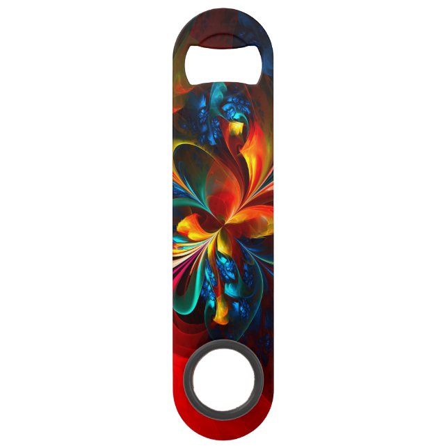 Modern Floral Abstract Art Orange Blue Pattern #14 Bar Key (Front)