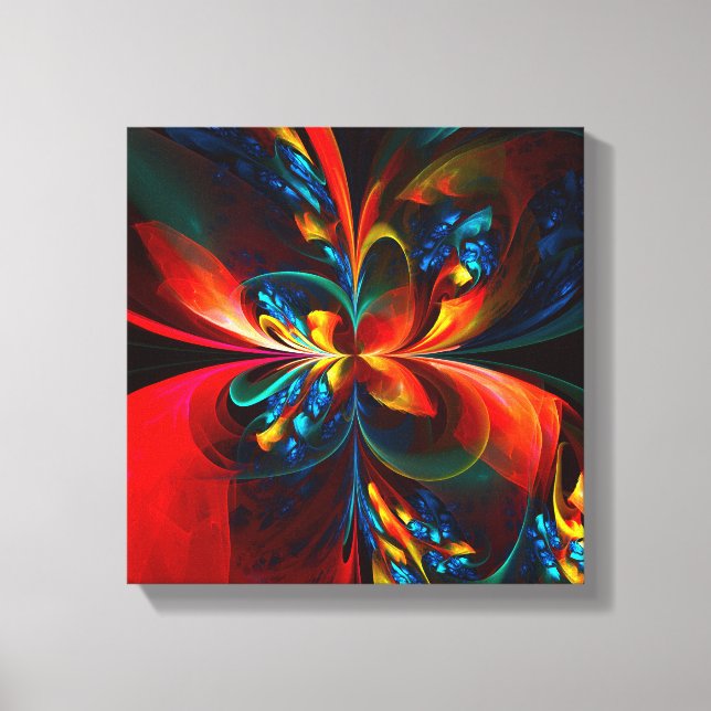 Modern Floral Abstract Art Orange Blue Pattern #14 Canvas Print (Front)