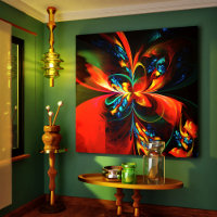 Modern Floral Abstract Art Orange Blue Pattern #14