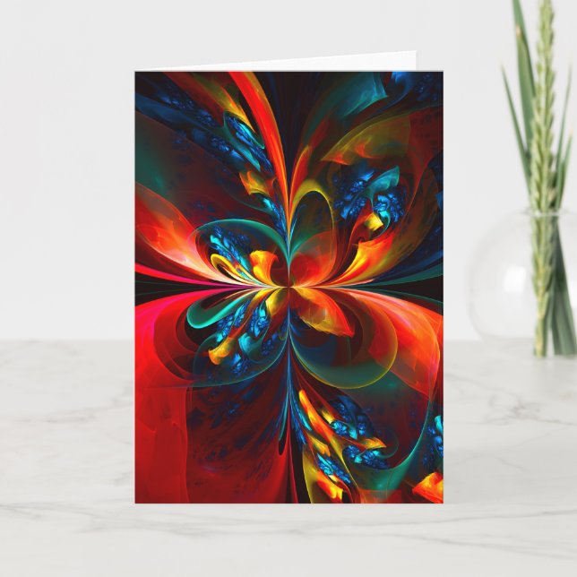 Modern Floral Abstract Art Orange Blue Pattern #14 Card (Front)