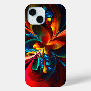 Modern Floral Abstract Art Orange Blue Pattern #14 iPhone 15 Case