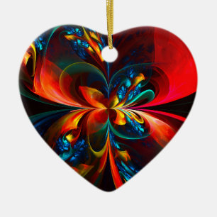 Modern Floral Abstract Art Orange Blue Pattern #14 Ceramic Ornament