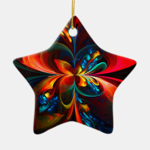 Modern Floral Abstract Art Orange Blue Pattern #14 Ceramic Ornament