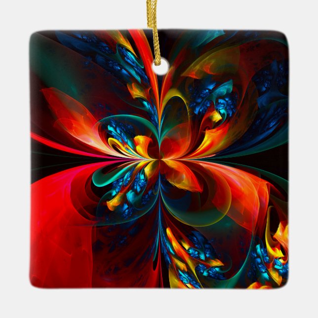 Modern Floral Abstract Art Orange Blue Pattern #14 Ceramic Ornament (Front)