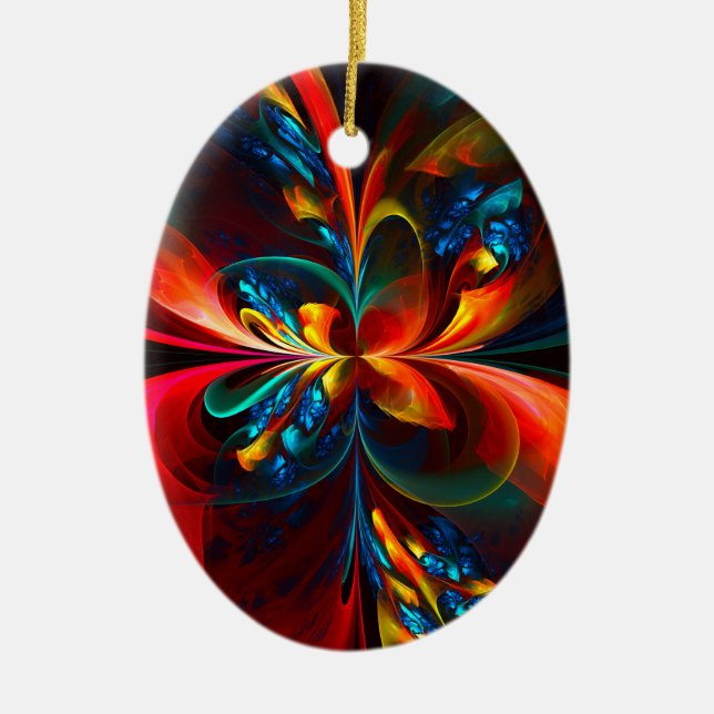 Modern Floral Abstract Art Orange Blue Pattern #14 Ceramic Ornament (Front)