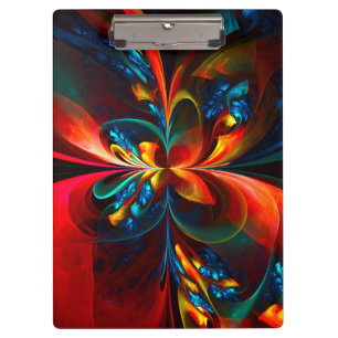Modern Floral Abstract Art Orange Blue Pattern #14 Clipboard