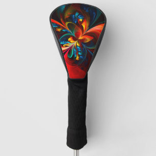 Modern Floral Abstract Art Orange Blue Pattern #14 Golf Head Cover