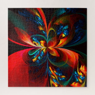 Modern Floral Abstract Art Orange Blue Pattern #14 Jigsaw Puzzle