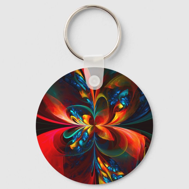 Modern Floral Abstract Art Orange Blue Pattern #14 Keychain (Front)