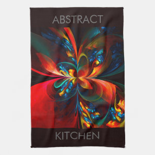 Modern Floral Abstract Art Orange Blue Pattern #14 Kitchen Towel