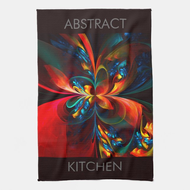 Modern Floral Abstract Art Orange Blue Pattern #14 Kitchen Towel (Vertical)