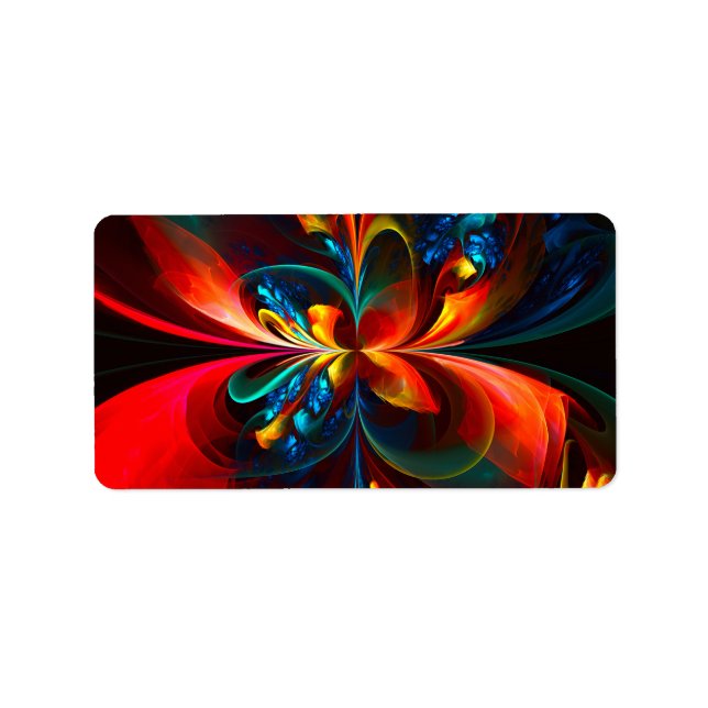 Modern Floral Abstract Art Orange Blue Pattern #14 Label (Front)
