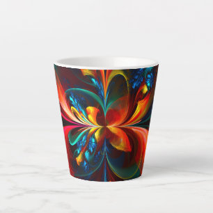 Modern Floral Abstract Art Orange Blue Pattern #14 Latte Mug