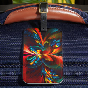 Modern Floral Abstract Art Orange Blue Pattern #14 Luggage Tag