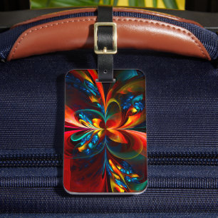 Modern Floral Abstract Art Orange Blue Pattern #14 Luggage Tag