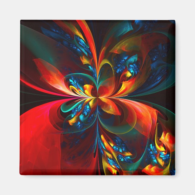 Modern Floral Abstract Art Orange Blue Pattern #14 Magnet (Front)