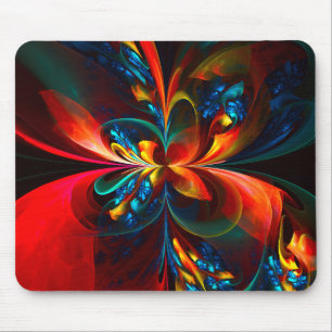 Modern Floral Abstract Art Orange Blue Pattern #14 Mouse Pad